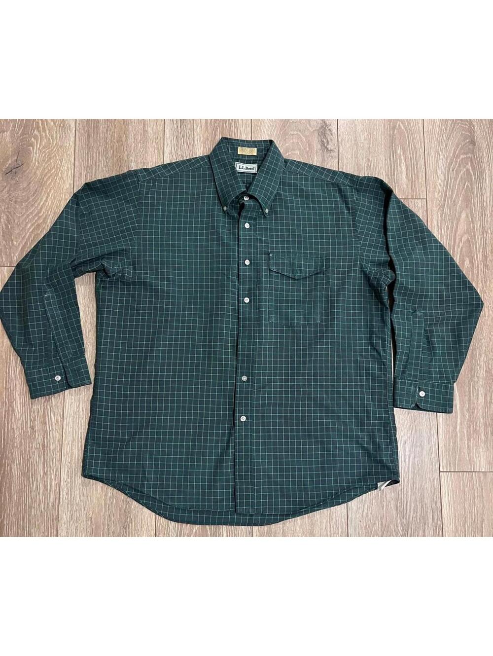 Vintage L.L.Bean Men's Green Checkered Button-Up Shirt, XL